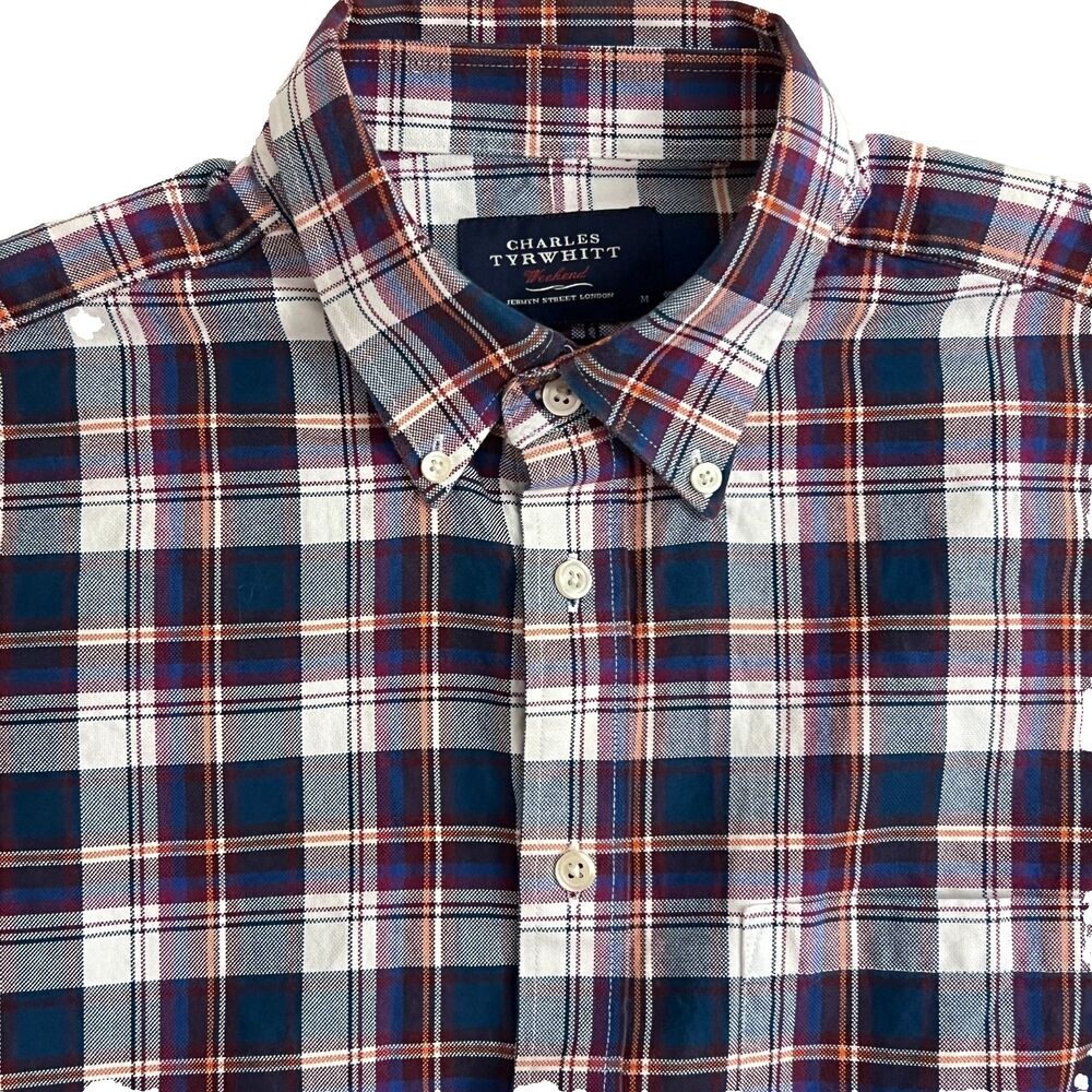 Charles Tyrwhitt Weekend Shirt M Plaid Cotton Twill Button Down